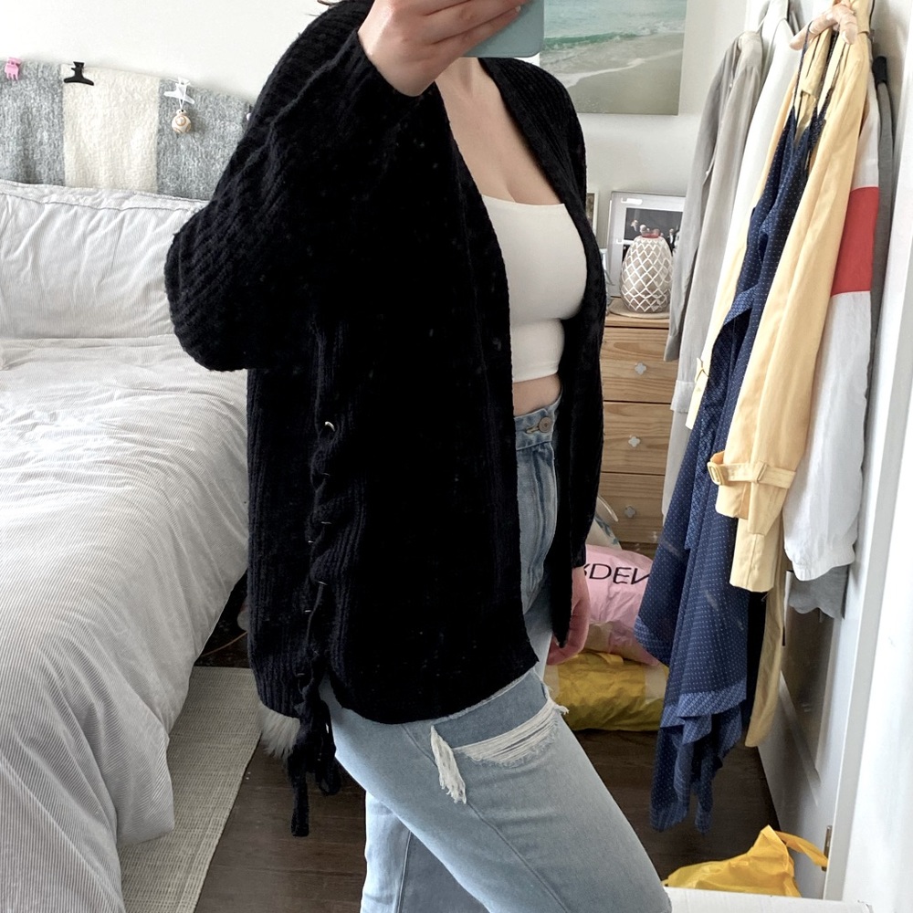Dex Black Knit Cardigan w Tie Detail 3/$30
